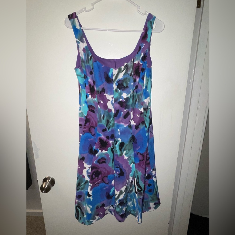 Women’s Dressbarn, Purple and Blue, Sleeveless, Floral Dress; Size 8